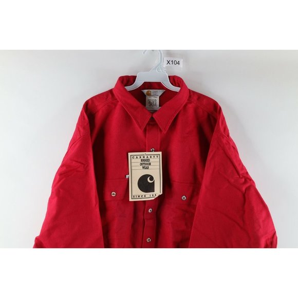 NOS Vtg 90s Carhartt Mens 4XL Double Pocket Chamois Cloth Button Shirt Red USA - Picture 2 of 8